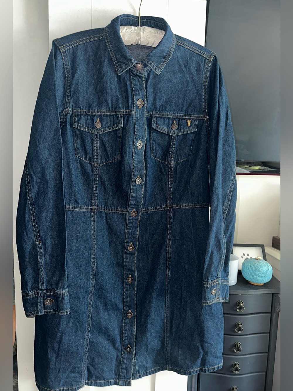 NWOT Frye Denim Button Down Mini Dress Dark Wash - Picture 7 of 8